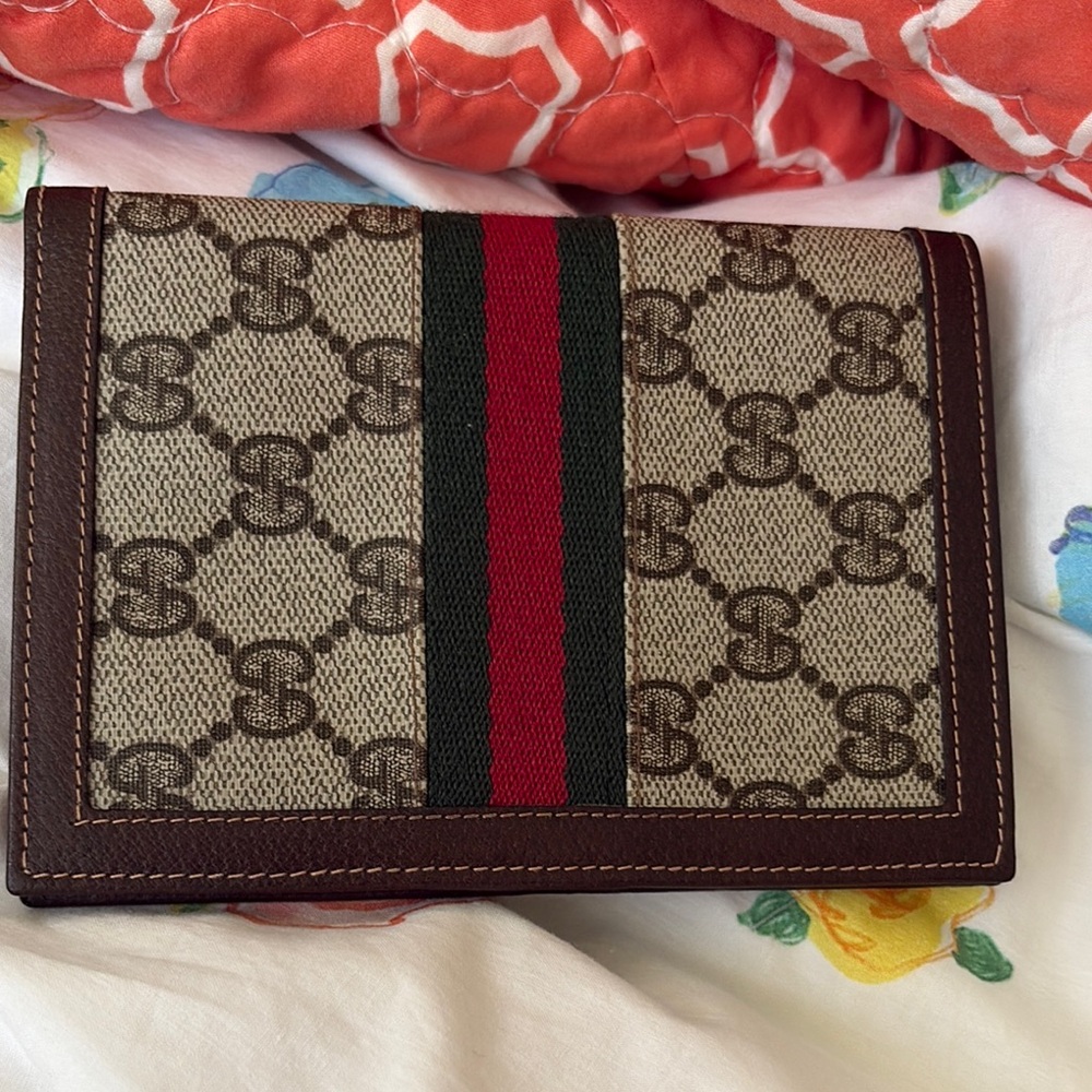 Gucci Monogram Wallet with Red and Green Stripe